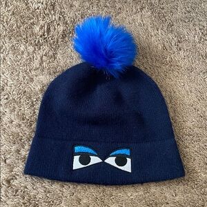 Henri Bendel Cashmere Monster Eye Beanie Blue Pom Pom Beanie Hat